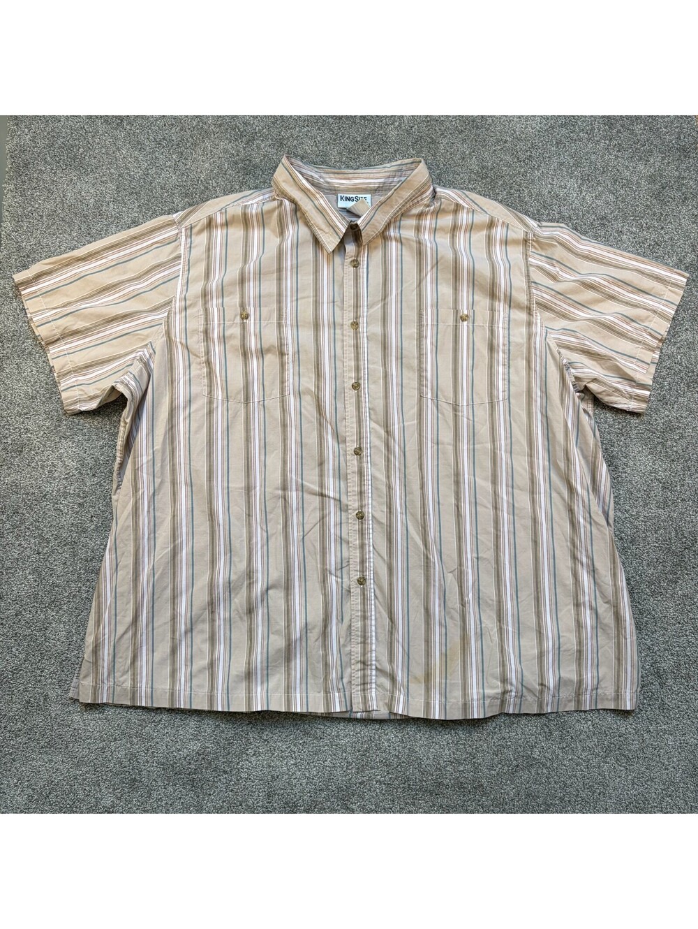 KingSize Shirt Mens 5XL Ocean Blue Stripe Dual Pocket  Casual Cotton